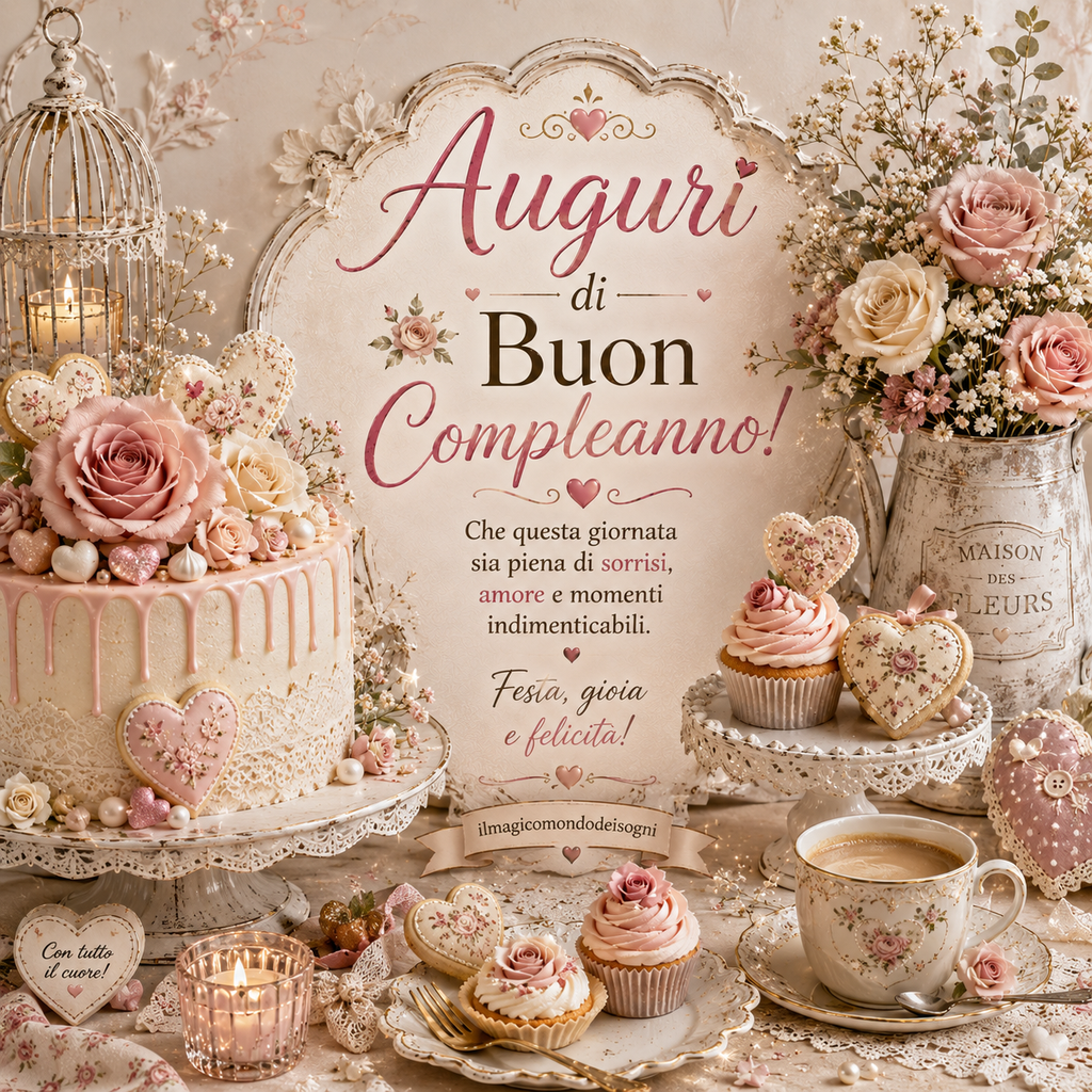 auguri di buoncompleanno con fiori shabe chic