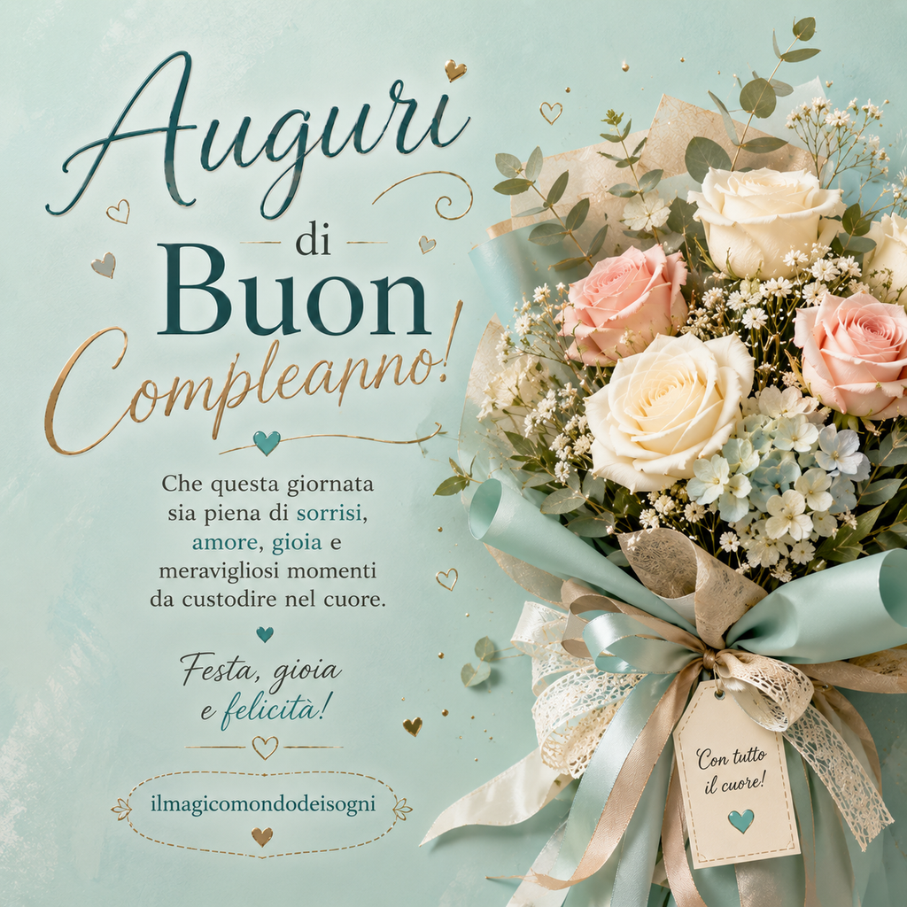 auguri di buon compleanno con mazzo di fiori